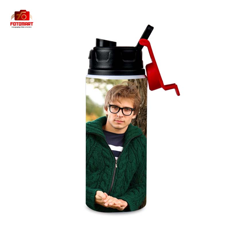 Vandflaske med sort/rød låg 600ml - Image 2