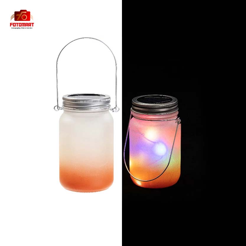 Solar LED Gradient Glass Jar Light (Orange) - Image 2