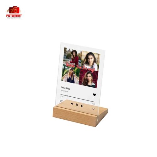 Rektangulær Akrylglas fotoramme med hvid lap, musiktema og træbase (15x20 cm)